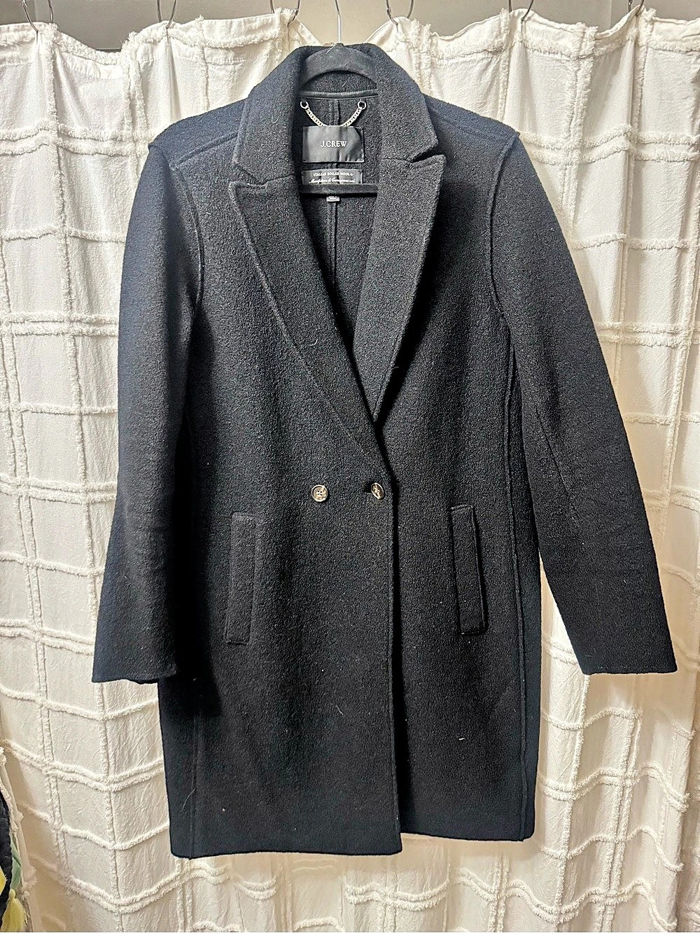 J.Crew Double-Breasted Jacket in Italian Boiled Wool Pea Coat Black Size 12